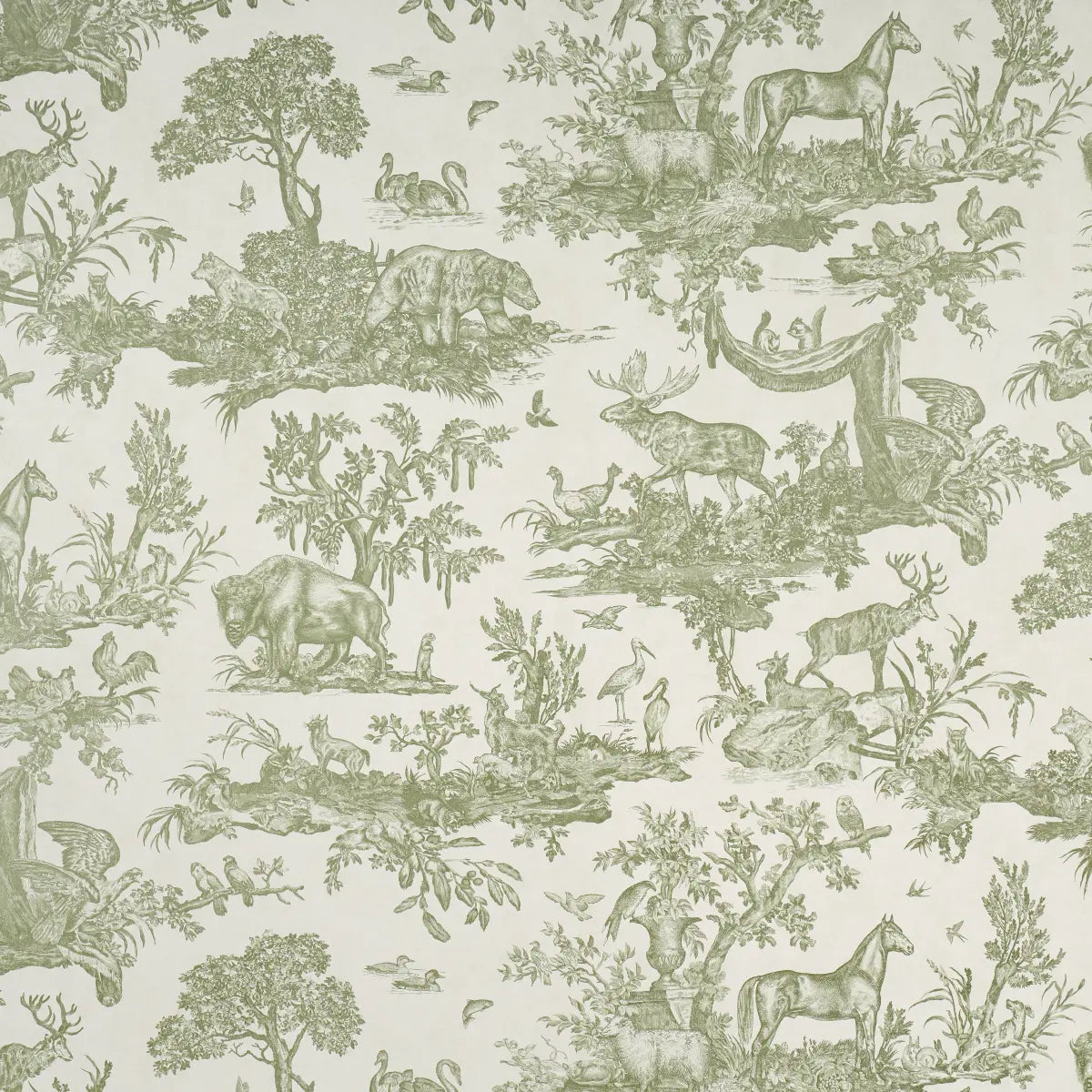 Western Toile wallpaper in Olive