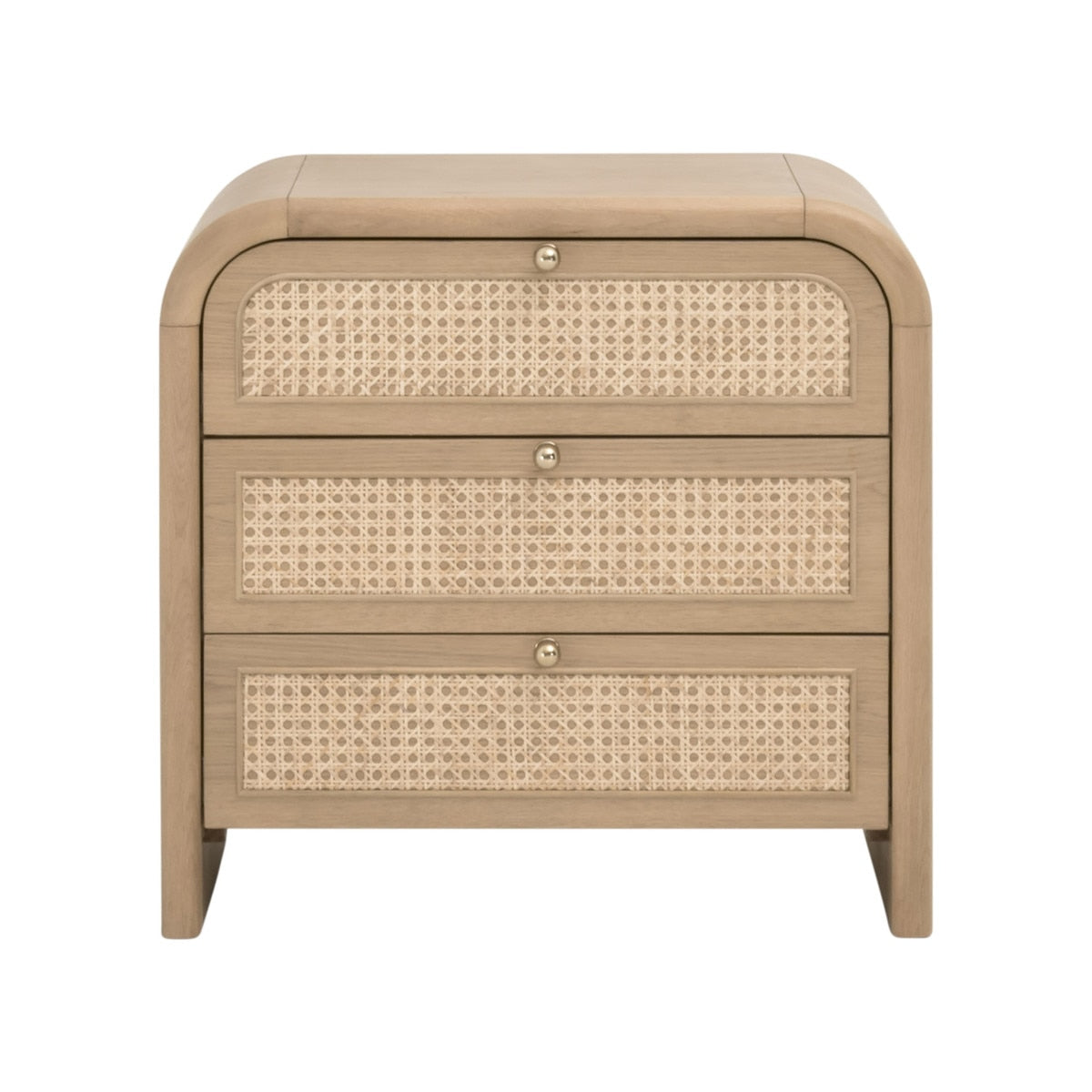 Cannes 3-Drawer Nightstand in Natural Oak, Cane