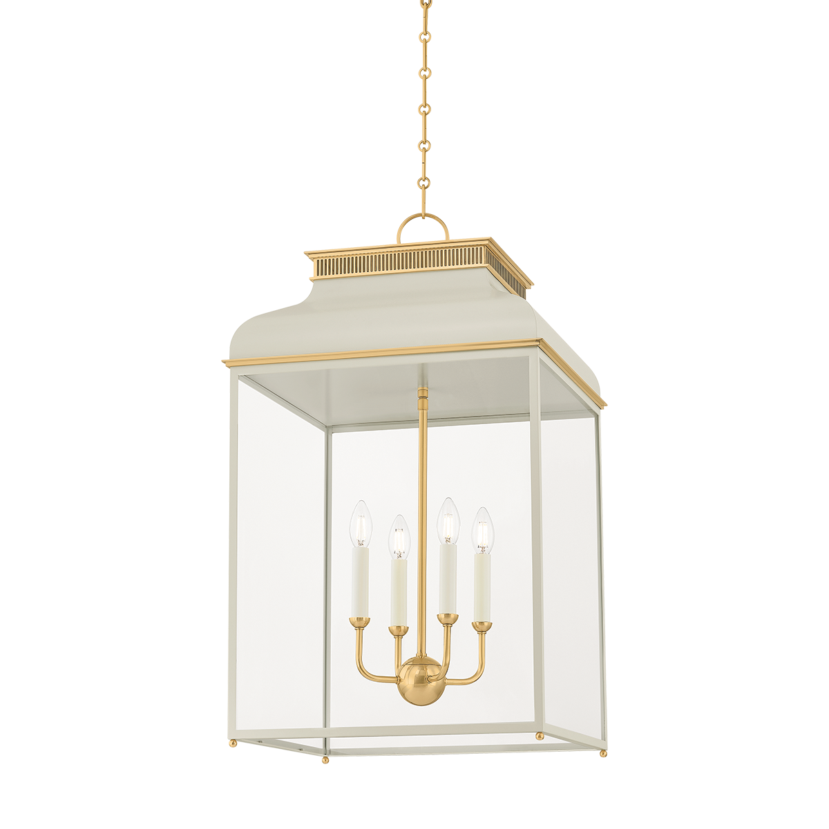 Houghton Lantern in 19" Wide / Aged Brass / Off White
