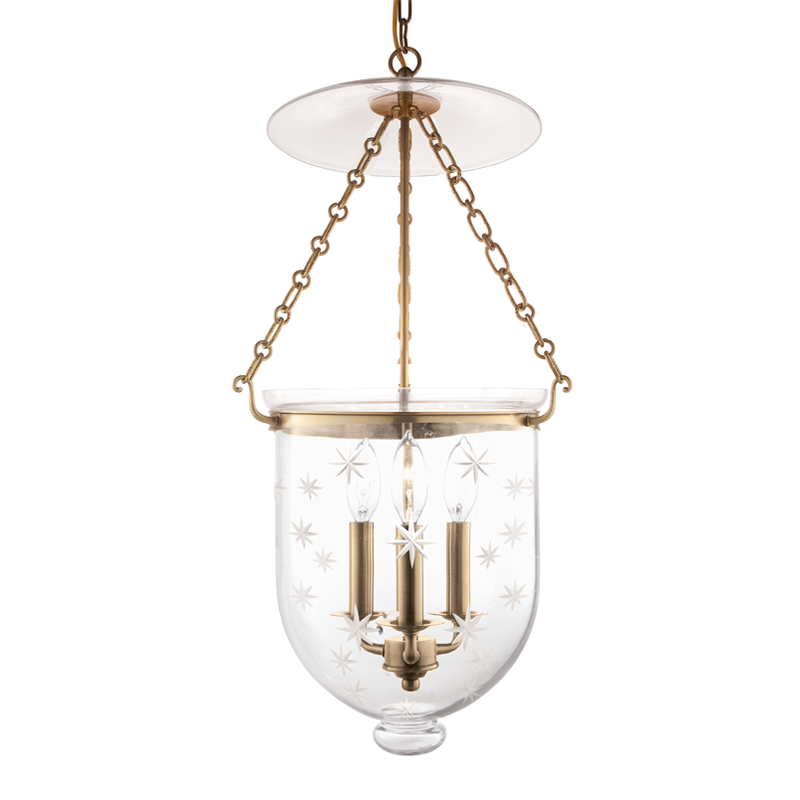 Hampton Pendant in 12" Wide / Star-patterned / Aged Brass