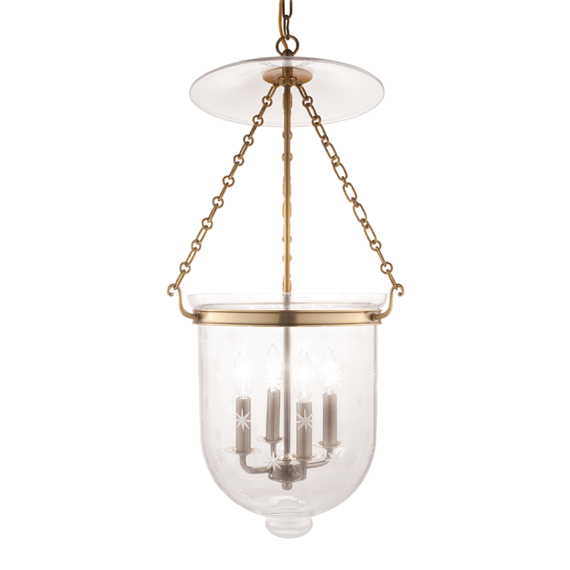 Hampton Pendant in 14.5" Wide / Star-patterned / Aged Brass