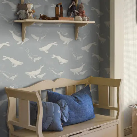 Whales wallpaper in Slate — detail 1